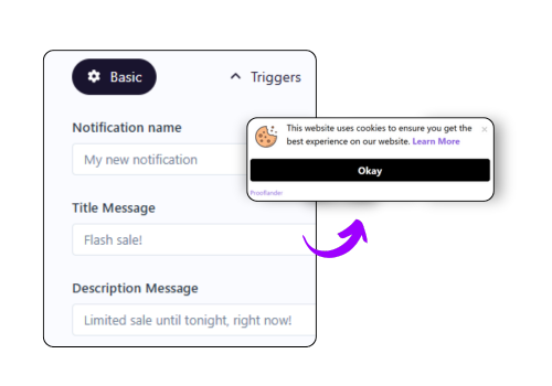 Prooflander Business Booster toolkit dashboard showing notification setup screen