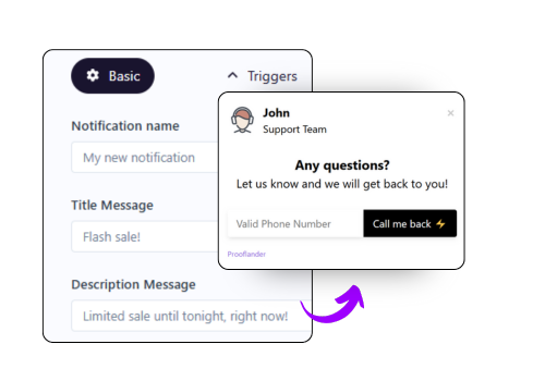 Prooflander Business Booster toolkit dashboard showing notification setup screen