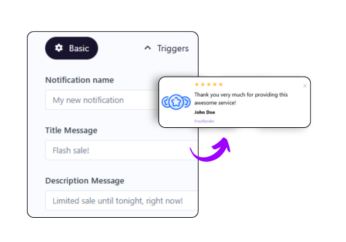 Prooflander Business Booster toolkit dashboard showing notification setup screen